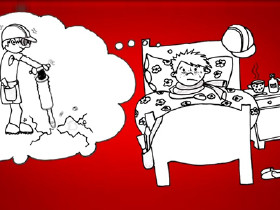 Comic: Ein Mann liegt Krank im Bett